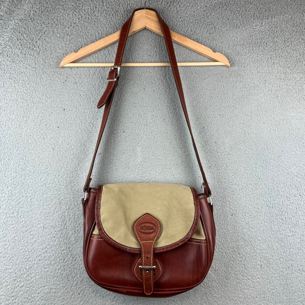 J.W.‎ Hulme Co Leather Canvas Shoulder Bag Crossbody Flap Brown Tan